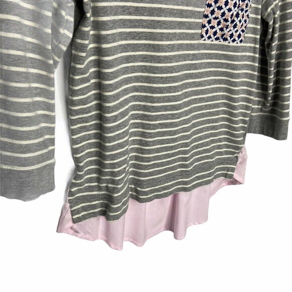 Little Yellow Button Anthropologie Top XS Gray Striped Knit Pink Shirttail - Picture 6 of 8
